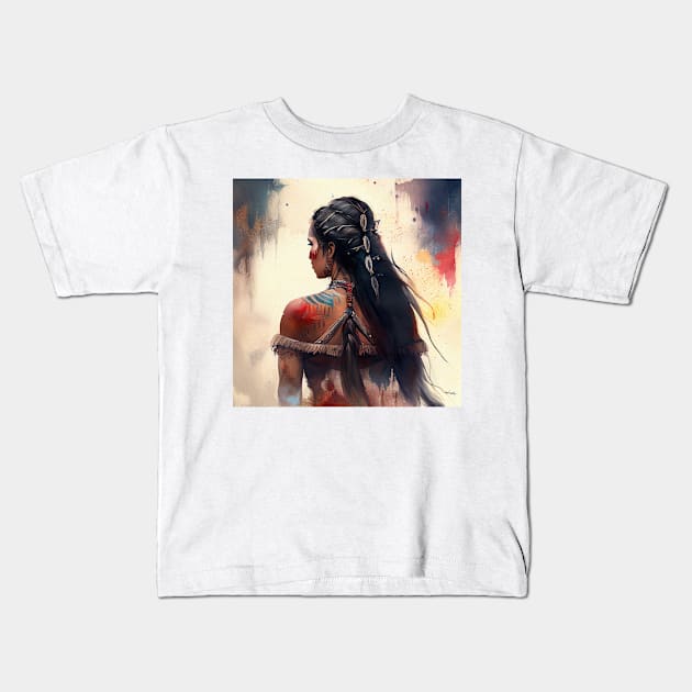 Powerful Warrior Back Woman #2 Kids T-Shirt by Chromatic Fusion Studio